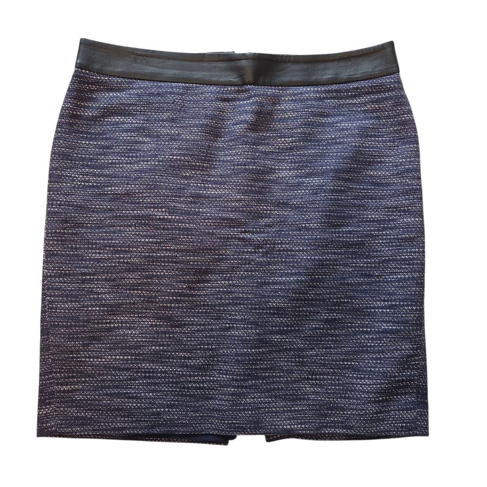 Ann Taylor Skirt Tweed with Faux Leather Waistband Black & Blue size 14